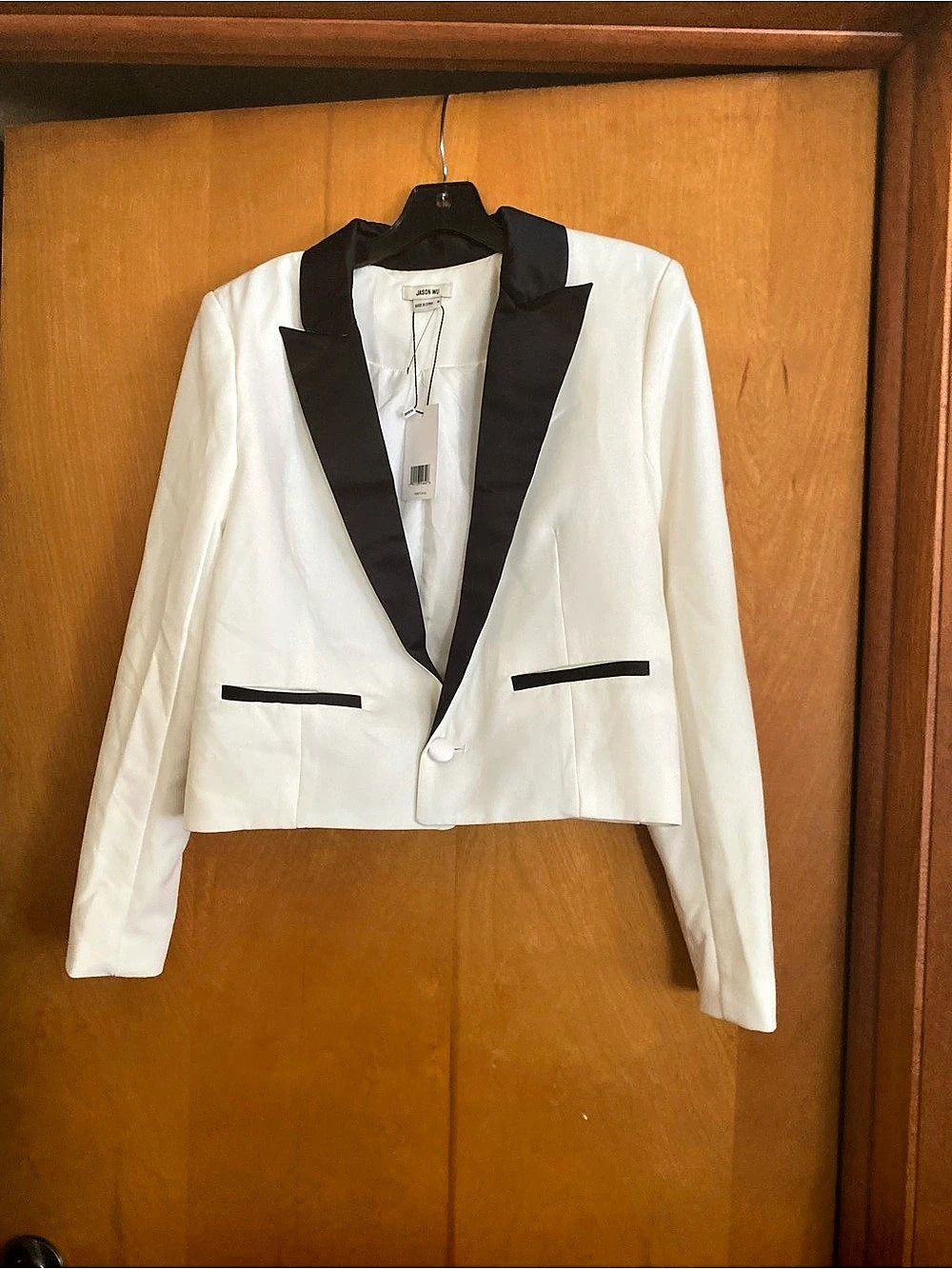 Jason Wu Cropped Tuxedo Blazer Color Block White & Black Medium